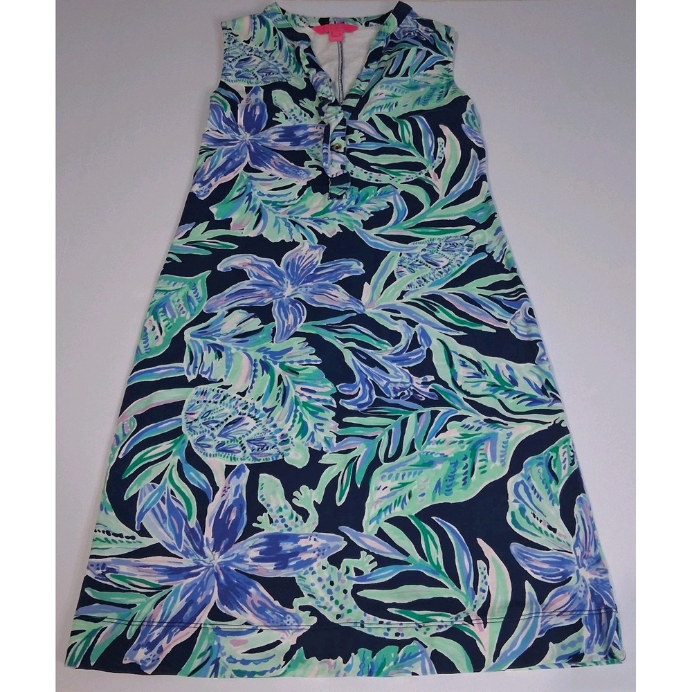 Lilly Pulitzer Sherryn Shift Dress High Tide Navy Ready Set Gecko Size XS Resort